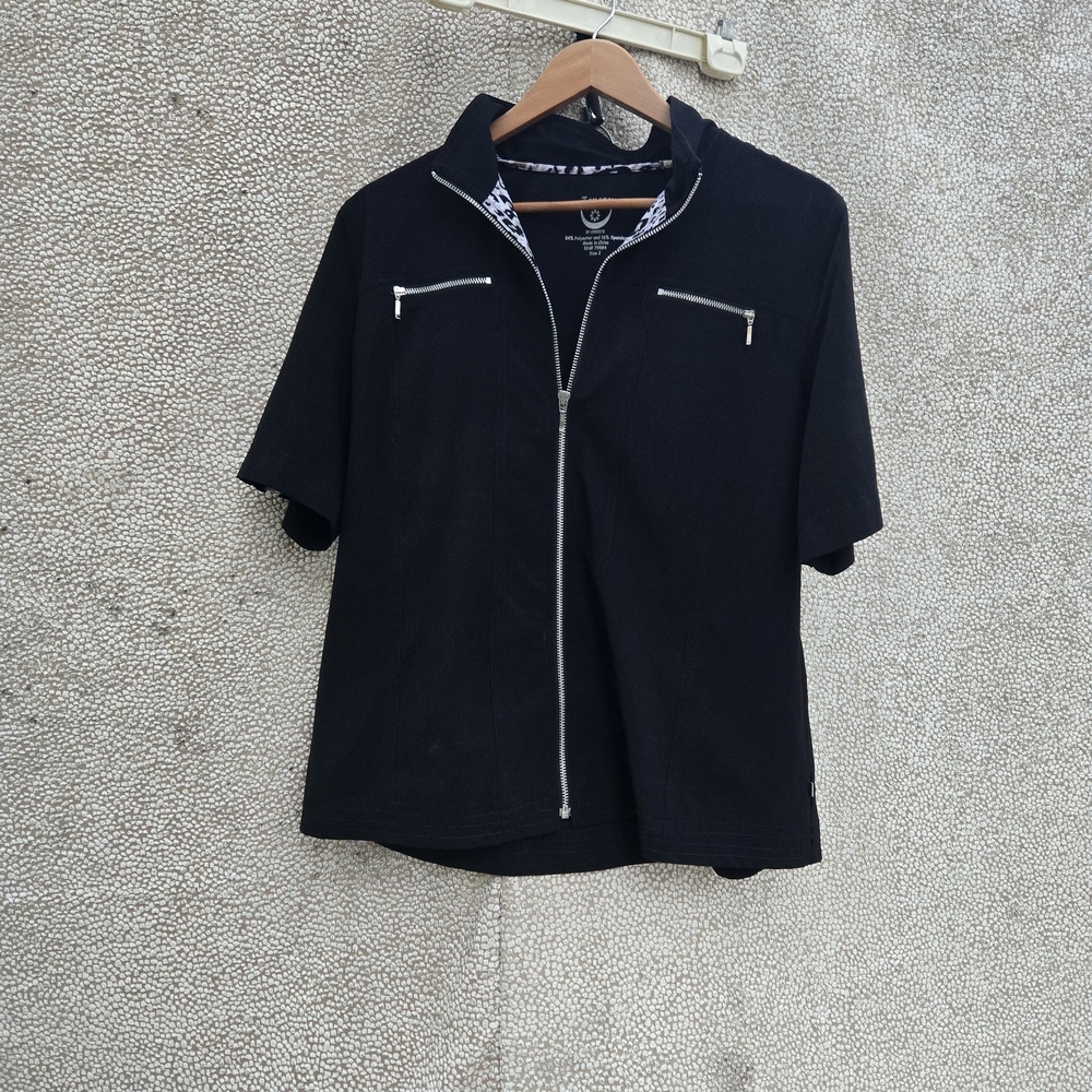 ZENERGY BY CHICOS Stylish‎ Black Short-Sleeve Zip-Up Hoodie